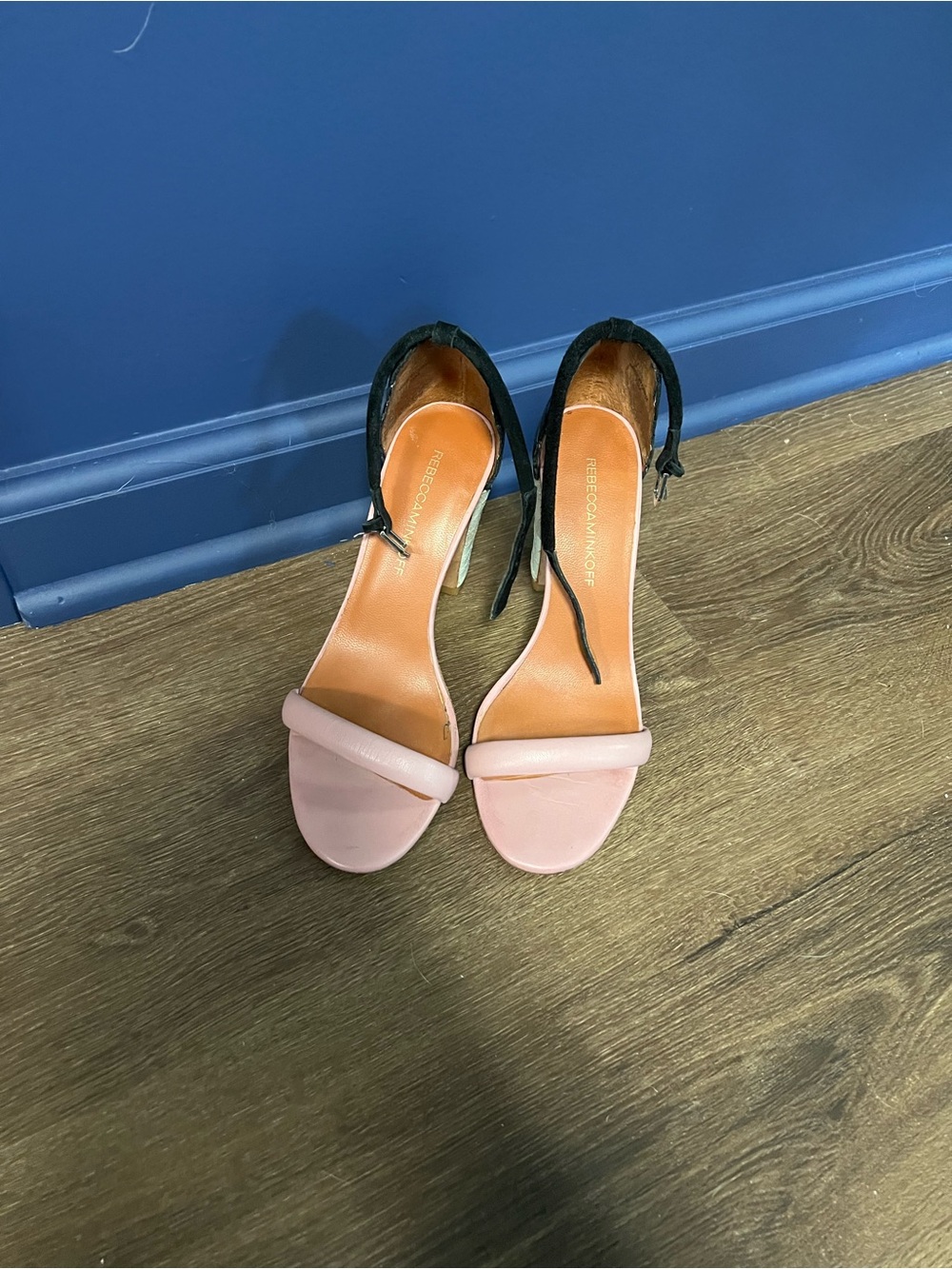 Rebecca Minkoff Pink and Black Strappy Open-Toe Heels